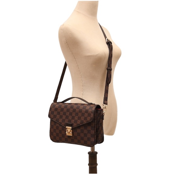 ‼️LAST ONE‼️🆕🌿CREAM/GRAY Leather Checkered Tote Crossbody Bag - Picture 11 of 17